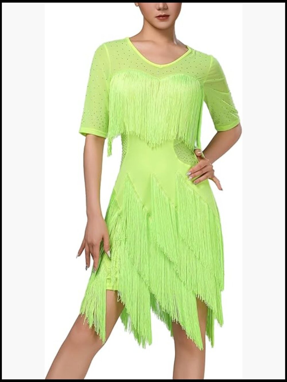 Sparkly Fringe Latin Dance Dress Rhinestone Ballroom Jazz Flapper Costume